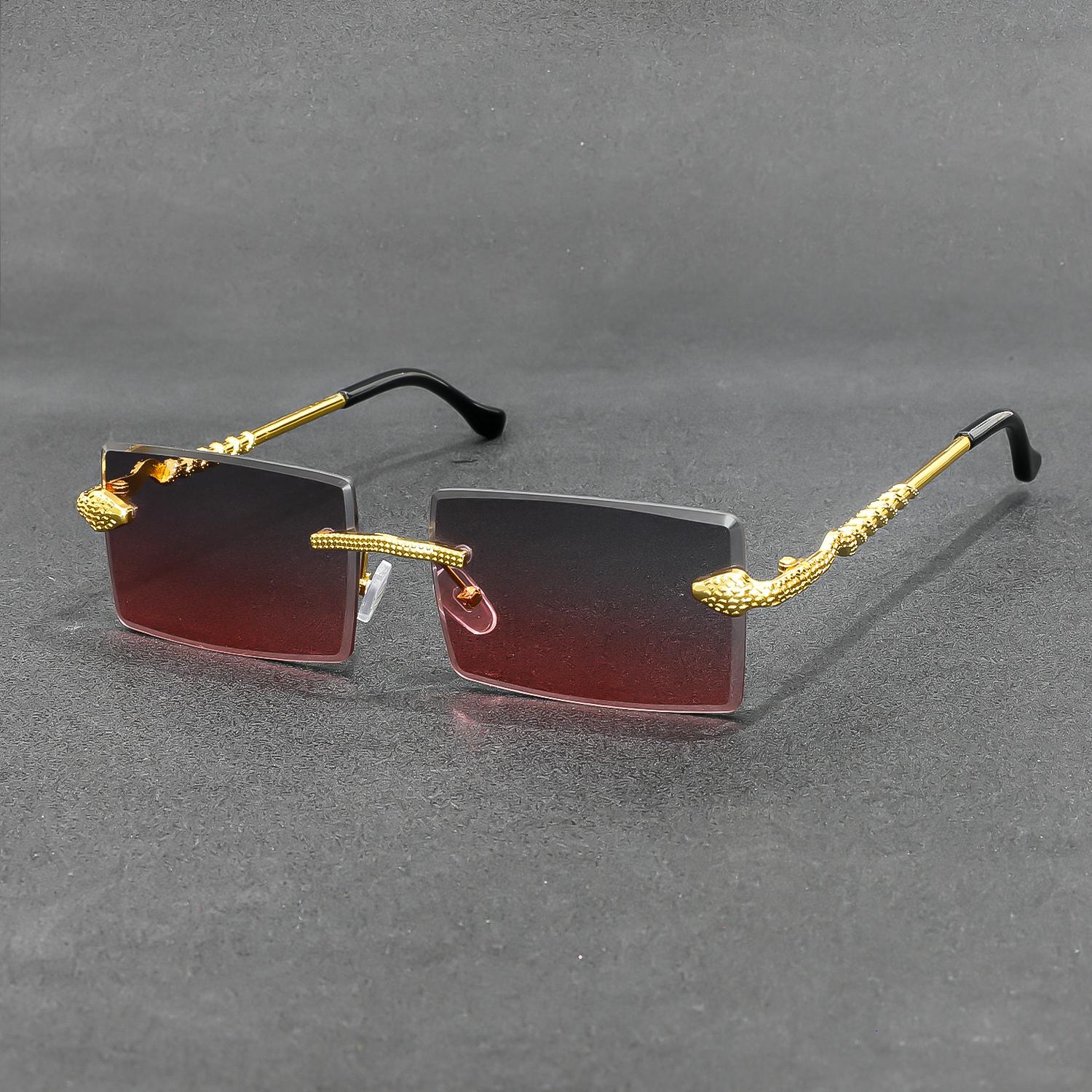 

Rimless Rectangle Sunglasses Men Metal Gradient Gray Lens Big Frameless Sun Glasses Women UV400