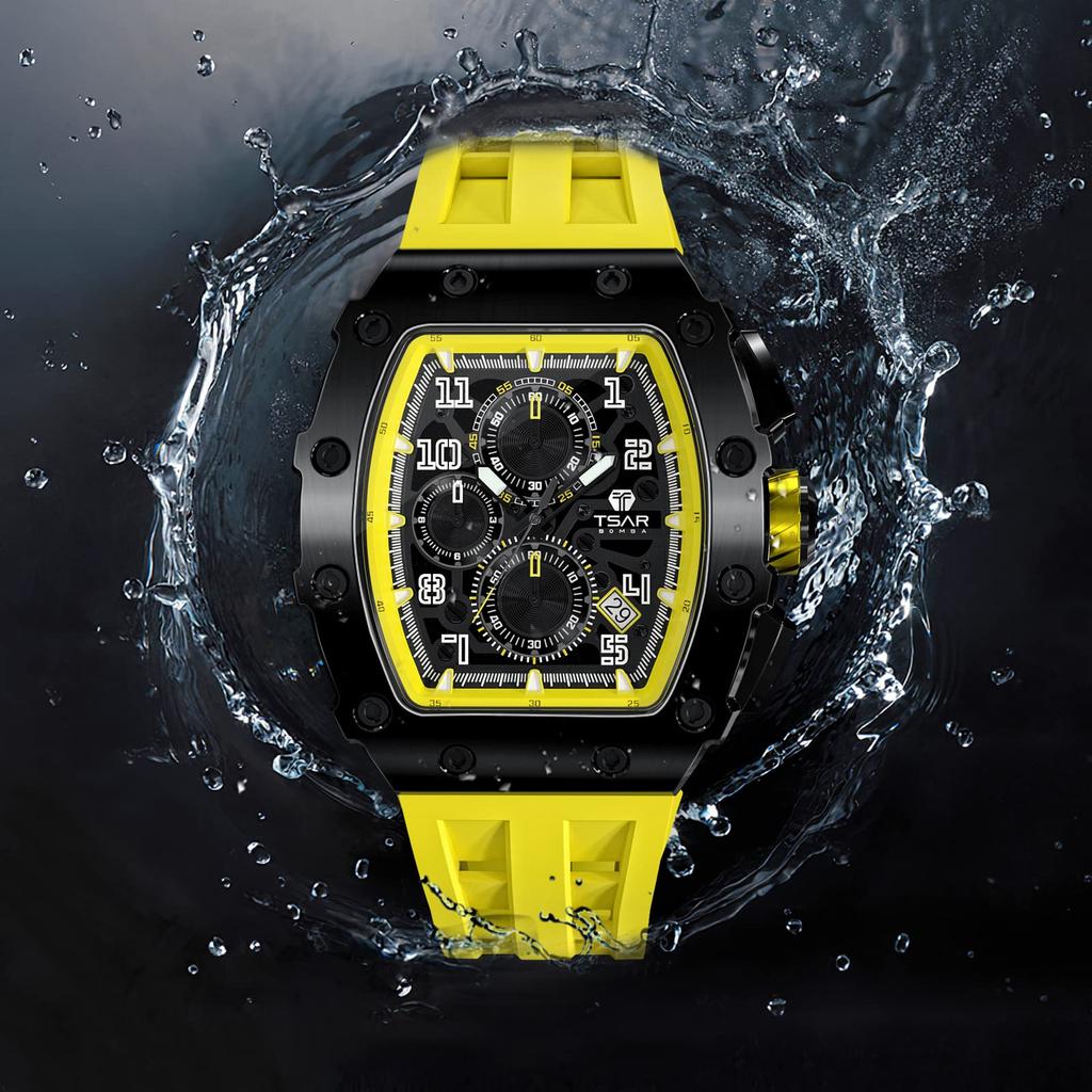 TSAR BOMBA Hodinky na paži 5ATM Voděodolné Typ Toneau Hodinky Tokei Obchodní nerezová ocel Sportovní luxusní módní ležérní hodinky Tvar válce