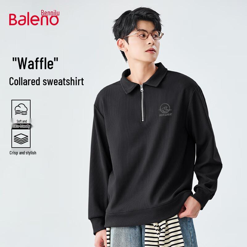 Baleno Men's Half-Zip Waffle Knit Turn-Down Collar Sweatshirt