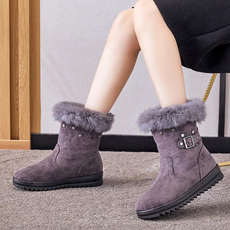 

Женские ботинки 2025 тренд зимняя обувь для женщины модные ботинки с заклепками и ремнем Botas Mujer платформа зимние ботинки со кроличьим мехом обувь WSH5230 35