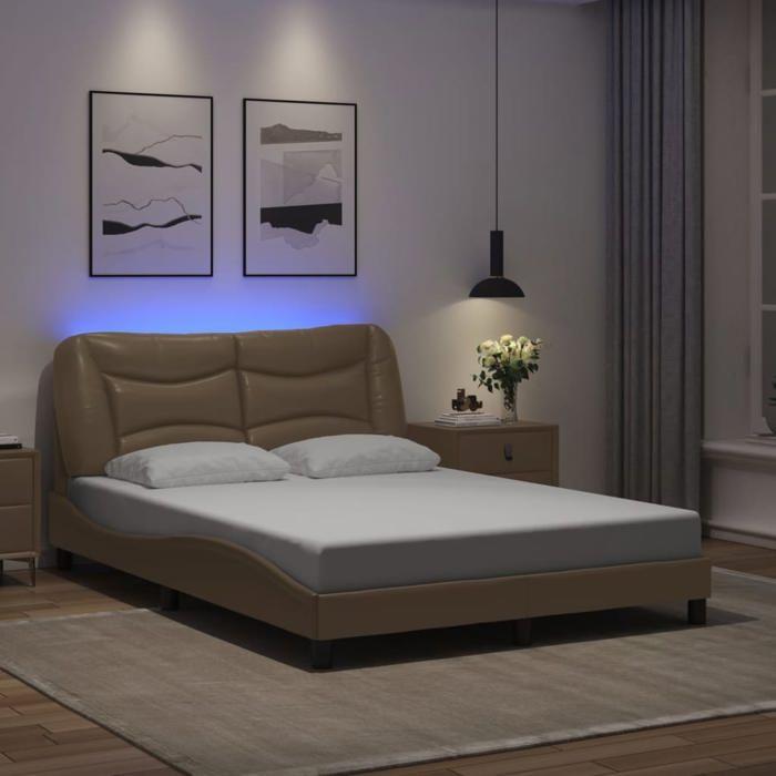 VidaXL Cadre de Lit avec Lumières LED, Lit Rembourré, Lit Double, Lit Adulte de Chambre à Coucher Intérieur, Moderne, 3213924