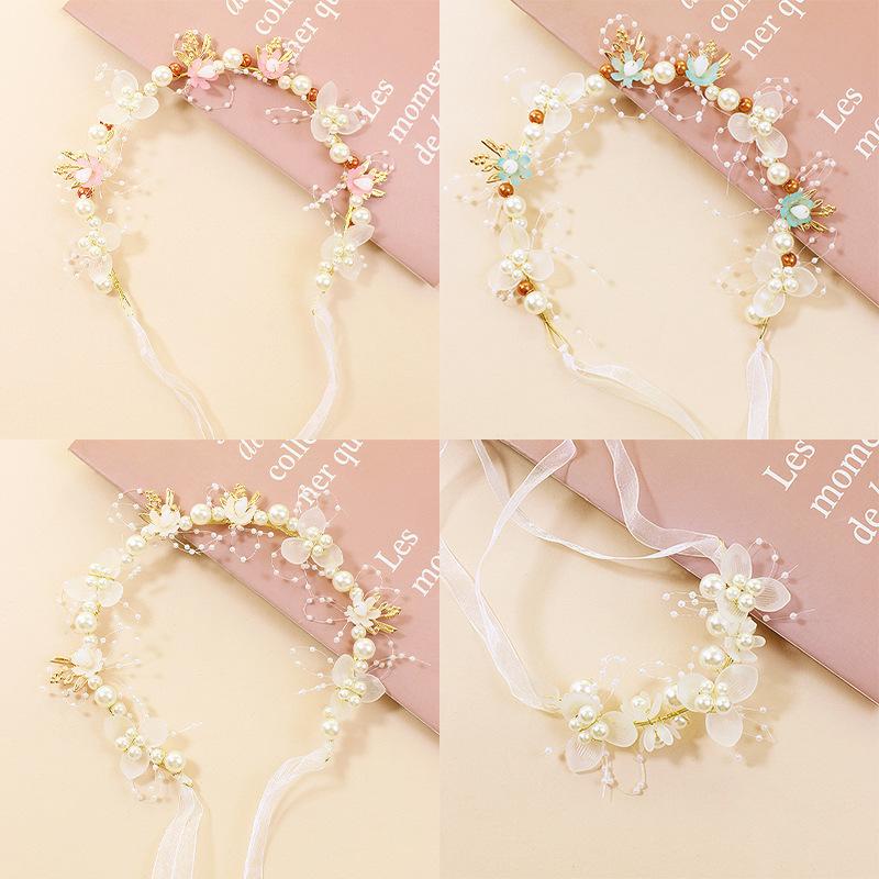 Kids Floral Headpiece Handmade Dried Flower Crown Non-irritating Hair Wreath for Wedding Pageant Outdoor Picnic Gift