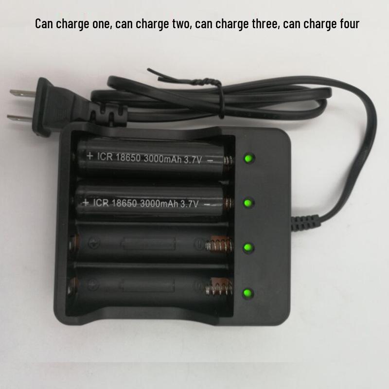 4-Slot 18650 Lithium Battery Charger with Cable for Strong Light Flashlights, 4.2V, US/EU Plug