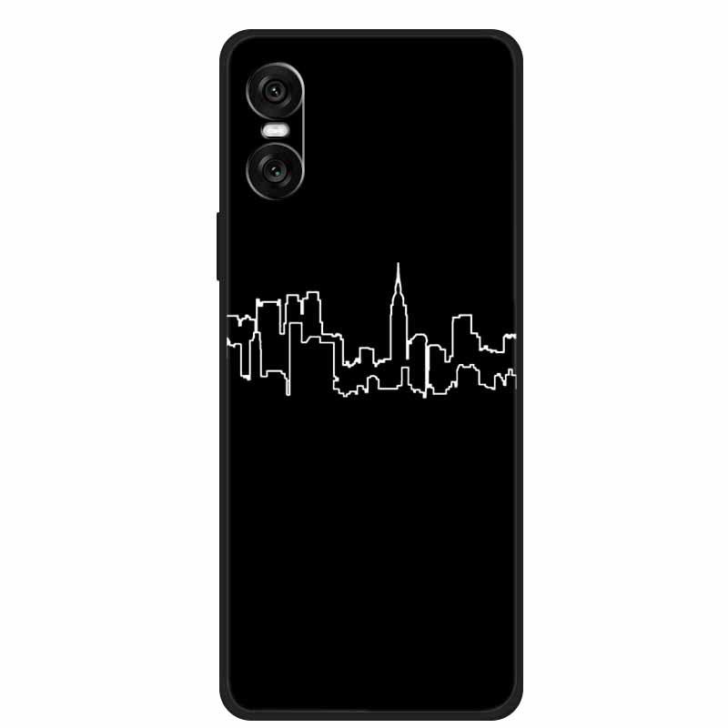 Compatible Sony 10 VI 2024 Phone Case - Black TPU with Hollow Simple Lines Design