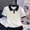 Summer Short Sleeve T Shirt For Women With Doll Collar And Spliced Fabric For Casual Wear