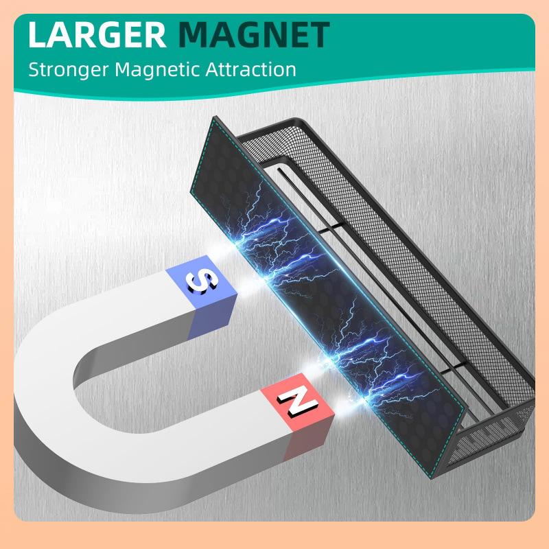 Magnetic Refrigerator Organizer - No Drill Kitchen Spice Rack with Hooks, Side Mounted Utensil Holder for Condiments & Paper Tow