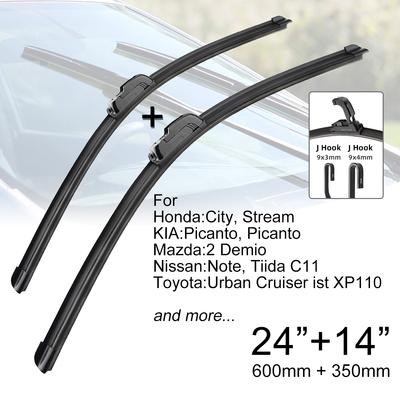 Car Front Windshield Wiper Blades 24" + 14" J Hook U-type Universal For Honda KIA Mazda Nissan Toyota