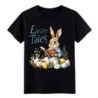 

Vintage Easter Tales Bunny Graphic T-Shirt Cute Easter Rabbit Eggs Casual Tee 3XL