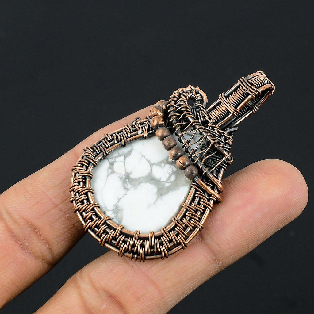 Howlite Pendant, 999 Copper Wire Wrapped Gemstone Jewelry, Handmade Pendant, For Thanksgiving