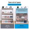 Retractable Shoe Cabinet with Dividers and Foldable Bracket - Space-Saving Storage Rack with Under-Hanging Baskets.