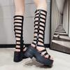 Fashion 10CM Women's Summer Boots Women Shoes Fashion Cutout High Top Sandals Breathable Striped Roman Shoes Platform Boots Thigh High