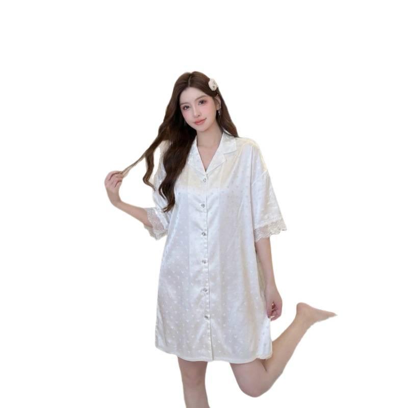 Pajamas women's summer new Internet celebrity backless short-sleeved hollow nightdress chiffon thin sexy loose loungewear
