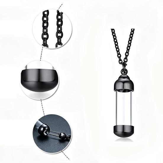 Pendant Necklace with Leak-Proof Steel Transparent Capsule Screw Cap Stainless Design Souvenir Keepsake