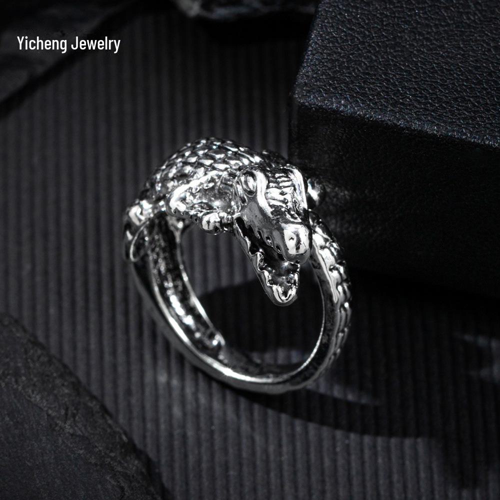 

Кольцо в стиле панк с черепом крокодила: Высококачественный открытый браслет с изображением животных в европейском и американском стиле Adjustable Open серебряный