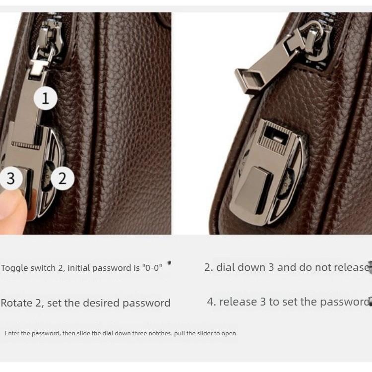 Men's Lychee Pattern Business Clutch Bag with Lock Anti-theft Bag