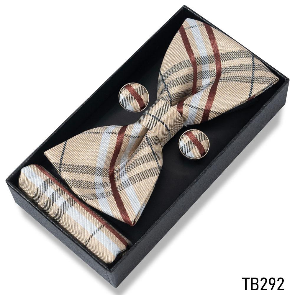 Classic Bowtie Bow Ties for Mens Butterfly Bowknot Pocket Square Cufflinks Suit Set Bussiness Accessories