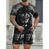 Men's 3D Lion Print Summer Set: Black & White Realistic Tee with Matching Shorts. Cool Streetwear for Holiday & Daily Wear