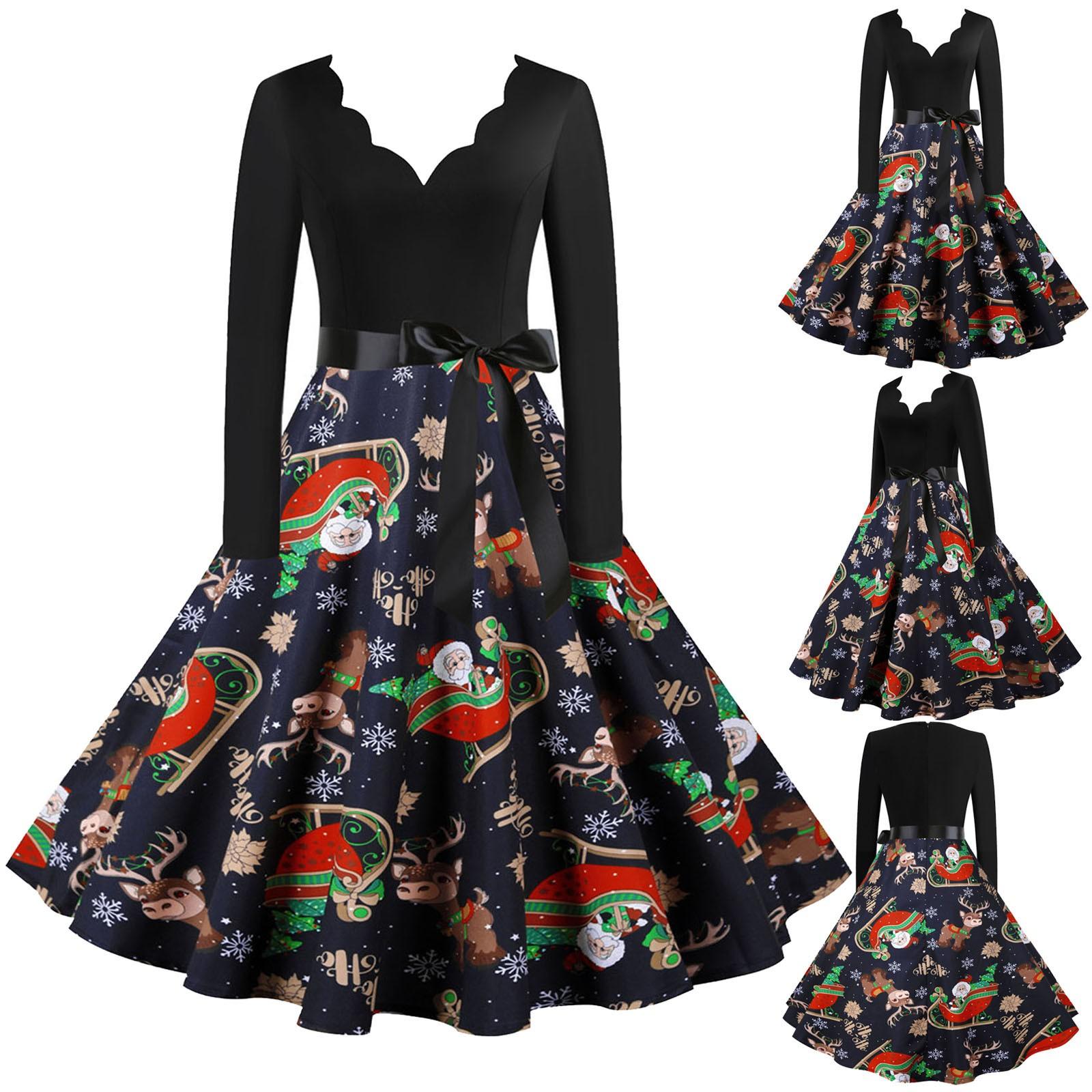 

женщины Винтаж Длинный рукав Рождество 1950-х годов домохозяйка Вечерняя вечеринка платье