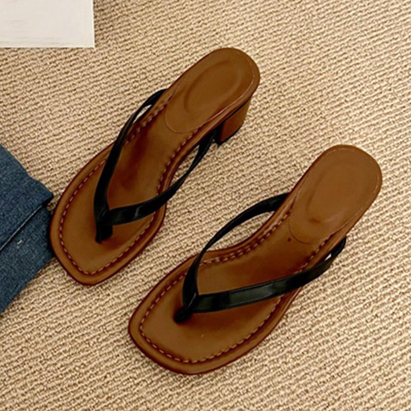 Fashion Liyke Japanese Style Pinch Narrow Band ClipToe Low Square Heels Flip Flops Women Slippers Sandal Female Beach Shoes Mules Slides