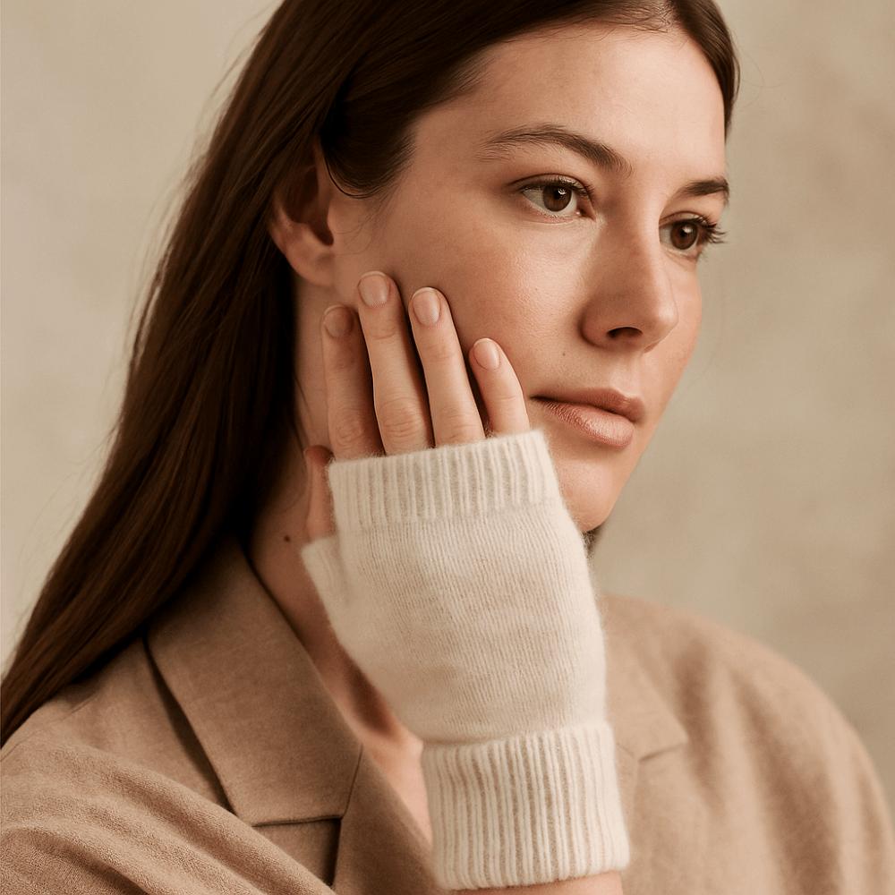 Solid Color Wool Knitted Gloves Cozy Fingerless Gloves Winter Season Women's Wear