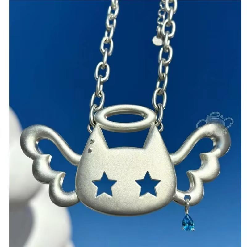 1 Piece Personality Super Big Choker Clavicle Chain Angel Cat Pendant Necklace Hip Hop Jewelry Accessories Gifts