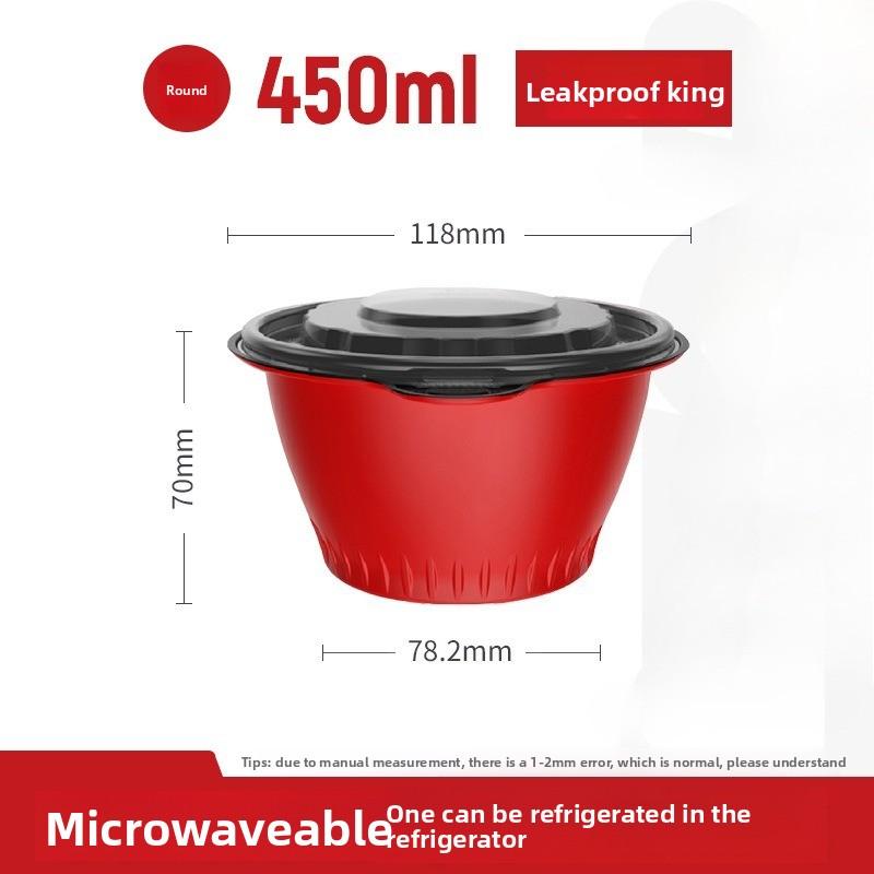 Disposable PP Bowl Red Seal Takeout Food Container with Lid Round Microwave Safe