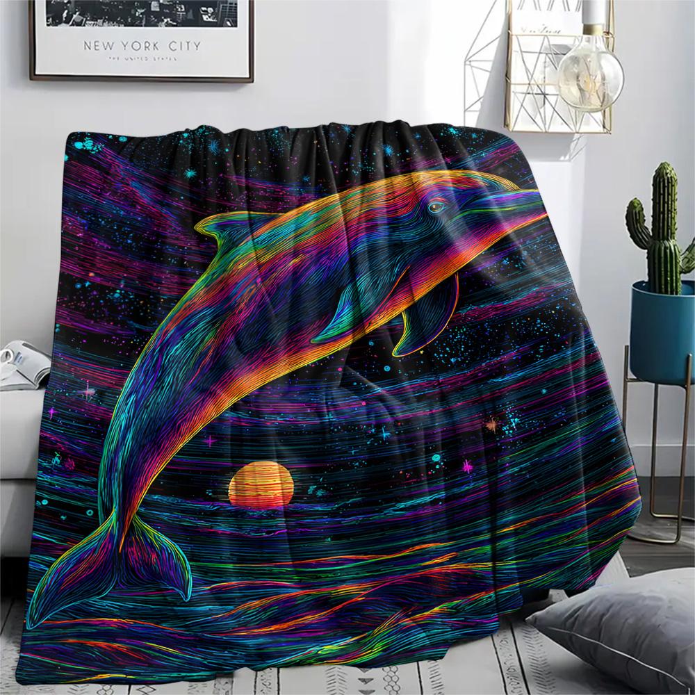 Dolphin Print Flannel Blanket, High quality Comfortable for All Seasons, Home Decor, Warmth and Comfort, Perfect for Christmas Gifts