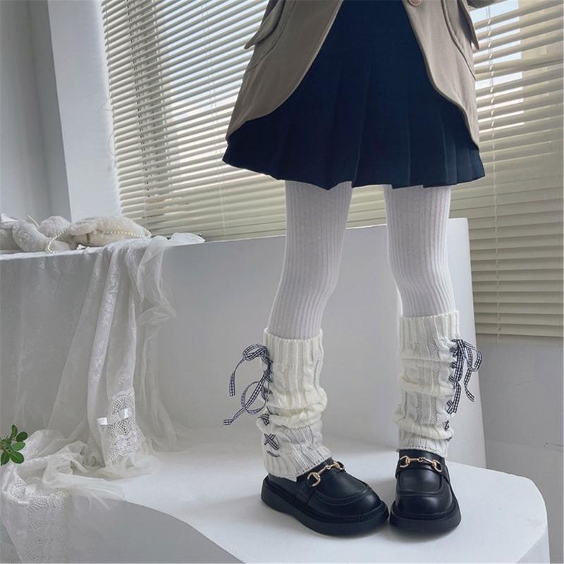 Fashion Leg Warmers for Little Girls Knee High Socks for Dress Toddler Slouchy Lace Up Bowknot Socks Thick Warm Leggings