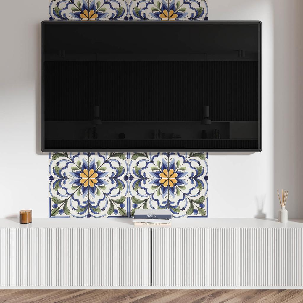 Naklejany Panel Dekoracyjny Do Szybkiej Odmiany Ściany 100X50 Cm Kwiatowy Wzór Ceramiczny