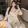 Silky Ice Silk Pajamas Women'S Spring And Autumn Cartoon Jiyika Wow Small Eight Long-Sleeved Casual Loungewear Two-Piece Set