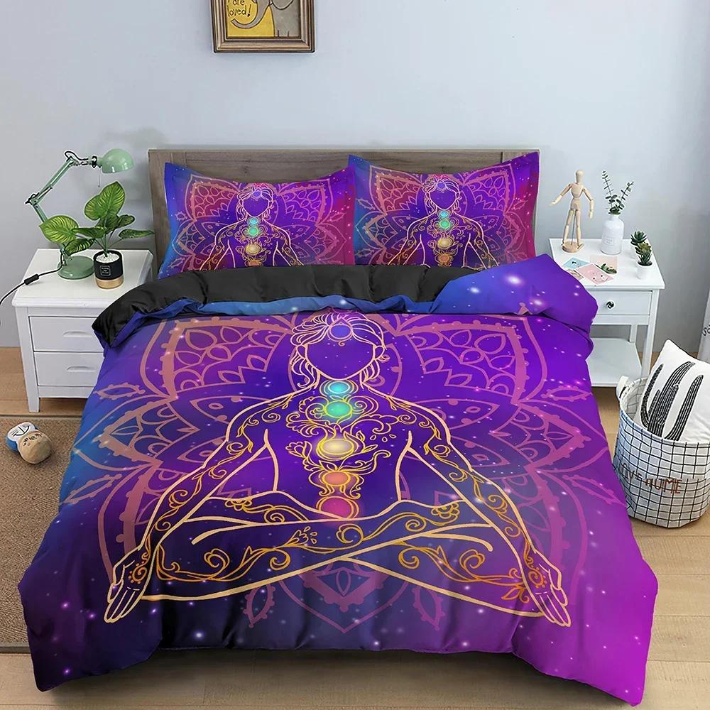 Seven Chakras Buddha Mandala Comfortable Duvet Quilt Cover Pillowcase Bedding Set Children Bedroom Decoration Home Textile