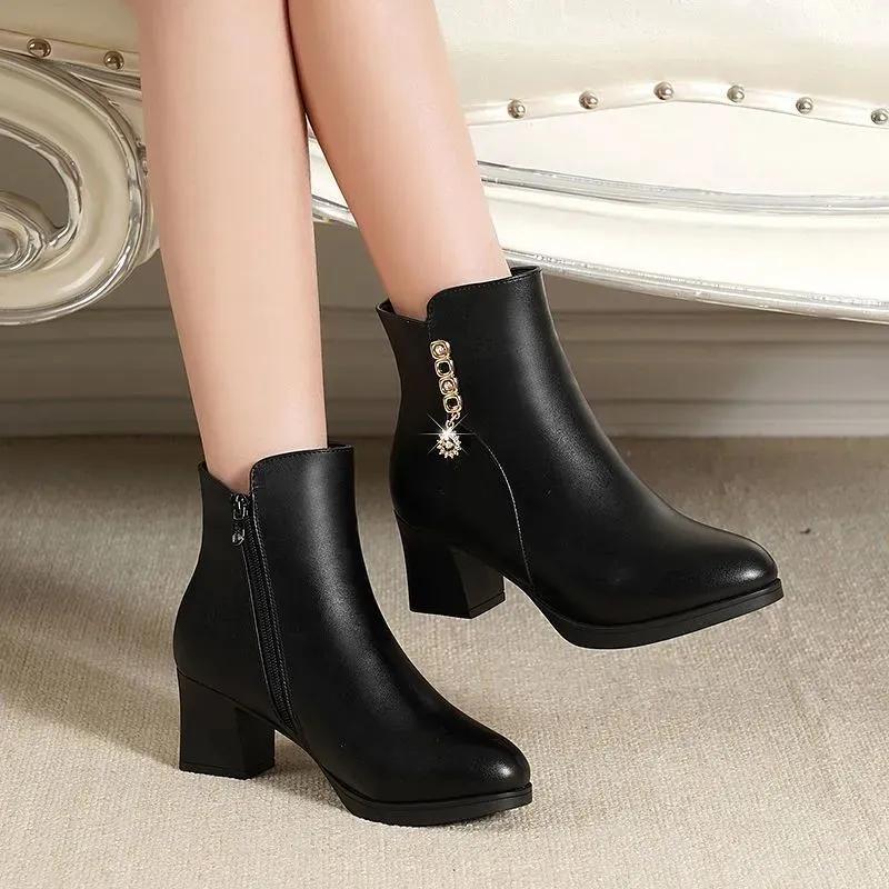 

жіночі чоботи милі чорні з круглим носком високої якості чорна шкіра осінні черевики на щиколотку жіночі повсякденні весняне взуття ab610 35