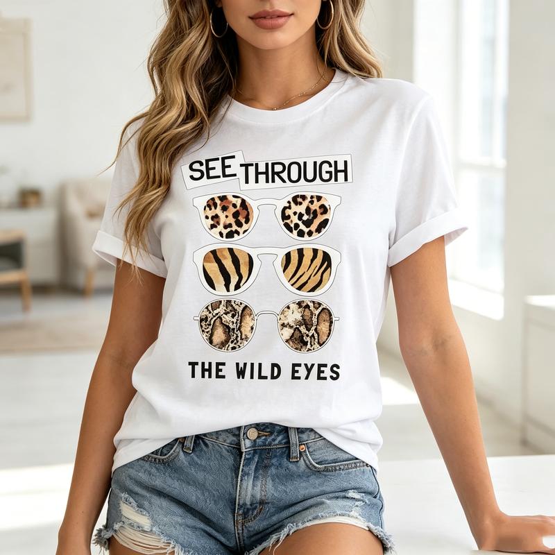 Vintage See Through Sunglasses Print Tshirt Premium Soft Cotton Casual Daily Unisex Tee Oversized T Shirt Y2k Clothes