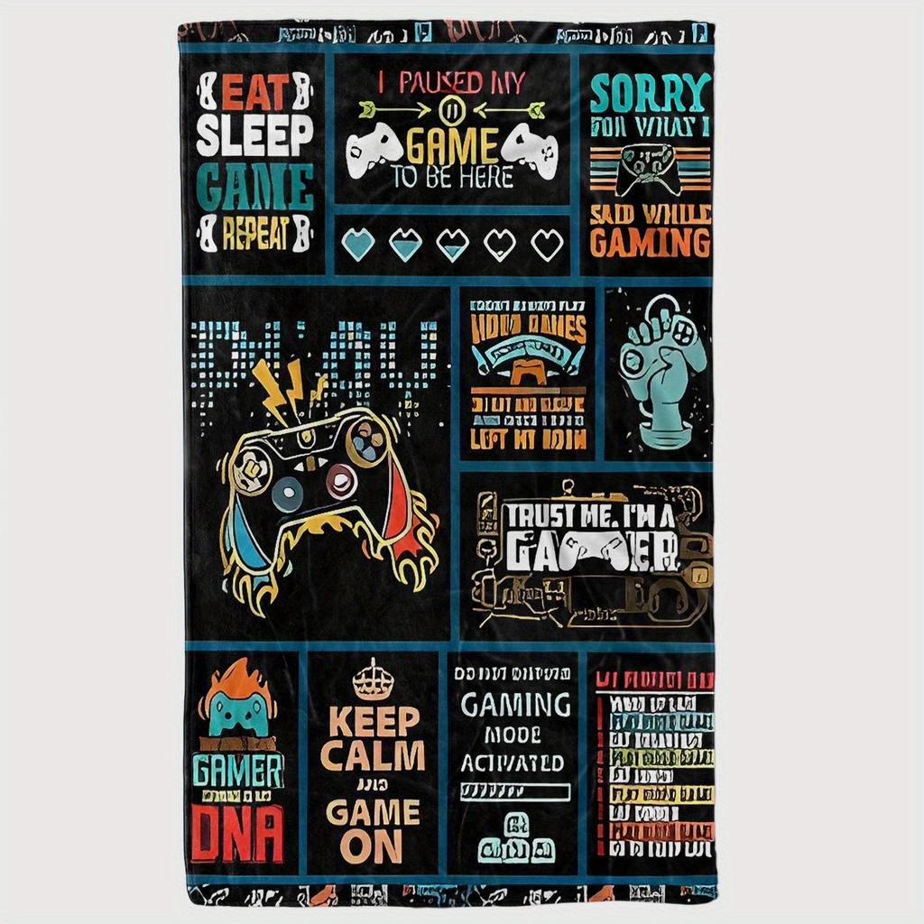 Retro Video Game Icons & Gamer Quote Print Art Blanket - Soft All-Season Multi-Purpose Throw for Sofa, Bed, Office & Gamers Gift