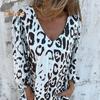 Women's Leopard Print Dress V-Neck Long Sleeve Maxi Dress Casual Loose Fit Spring Summer Dress for Office Daily Wear Vacation Party