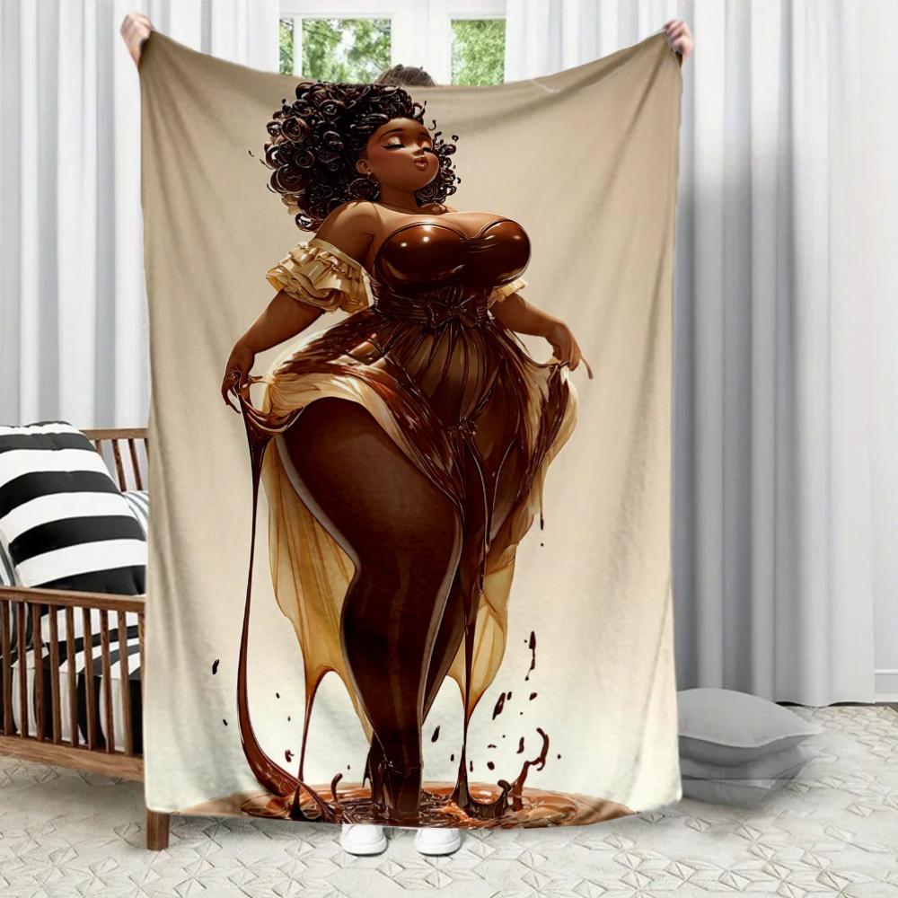 

Elegant chocolatecolored lady Flannel printed blanket suitable for all seasons suitable for living room office sofa and travel 75x100cm