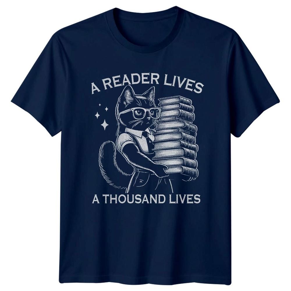 A Reader Lives A Thousand Lives TShirt Cat Librarian Book Lovers