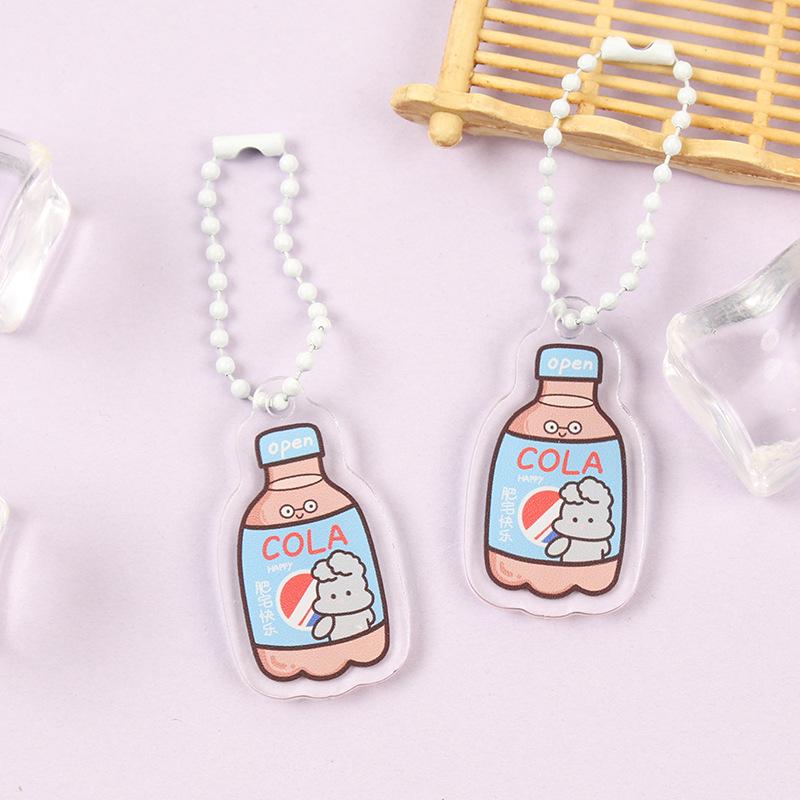 Korean Style Cartoon Drink Bottle Acrylic Keychain - Fun Pendant for Students