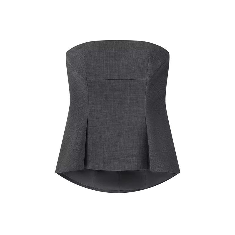 

Autumn Women s European & American Style Elegant Slim Fit Sleeveless Ruffle Bandeau Top L темно-сірий