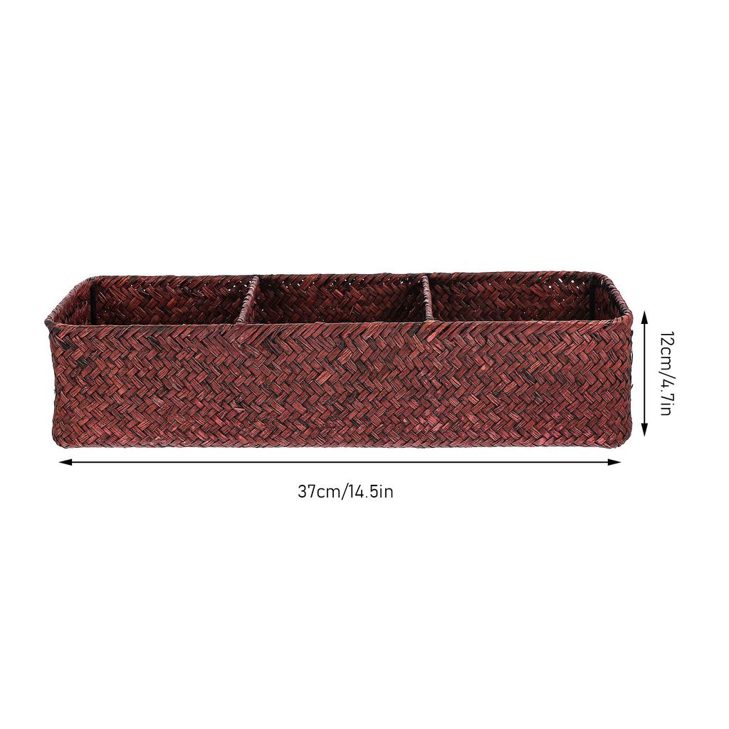 1Pcs Home Storage Box Woven Organizer 3 Compartments Desktop Sundries Storage Case Sea Grass Woven Desktop Organizer