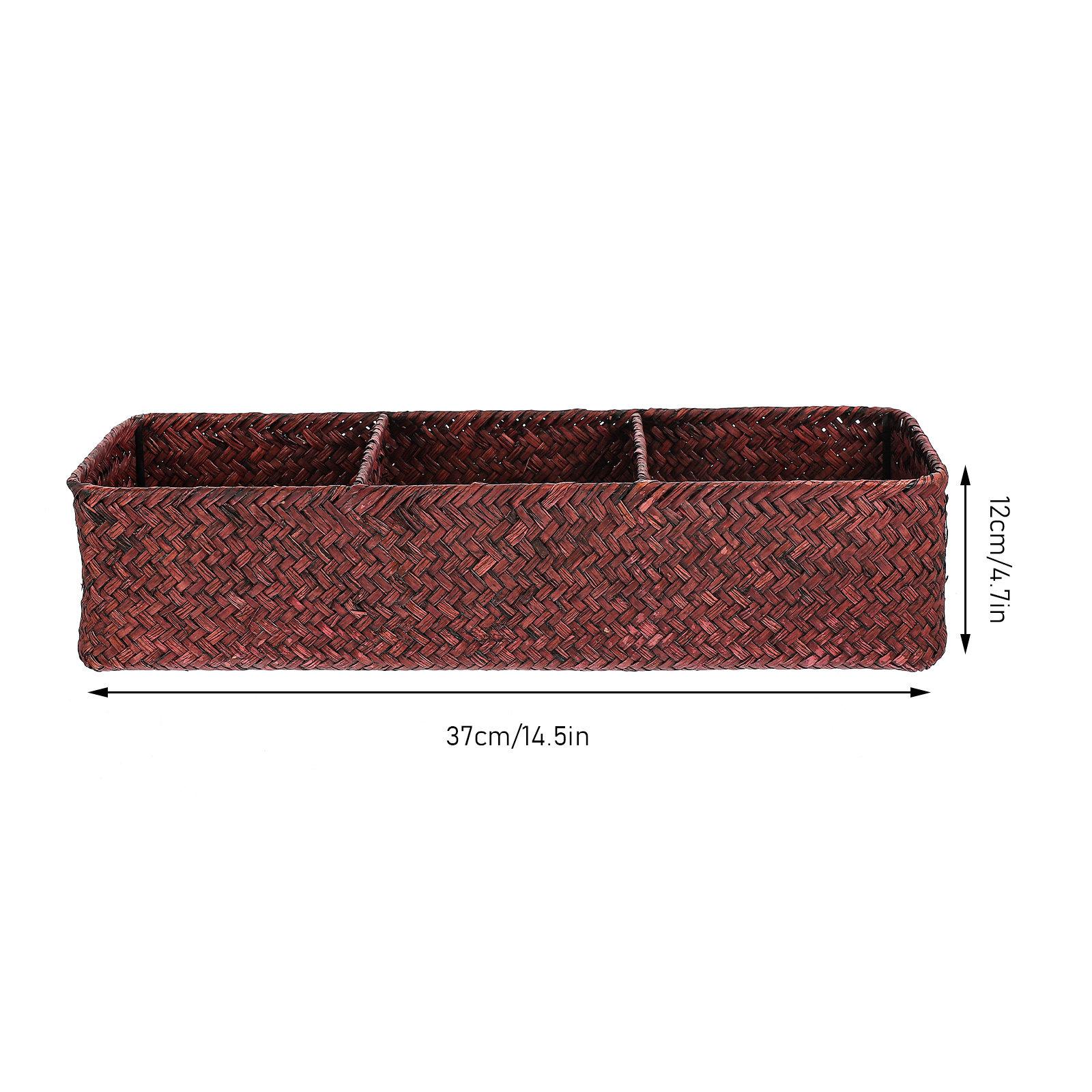 1Pcs Home Storage Box Woven Organizer 3 Compartments Desktop Sundries Storage Case Sea Grass Woven Desktop Organizer кофейный