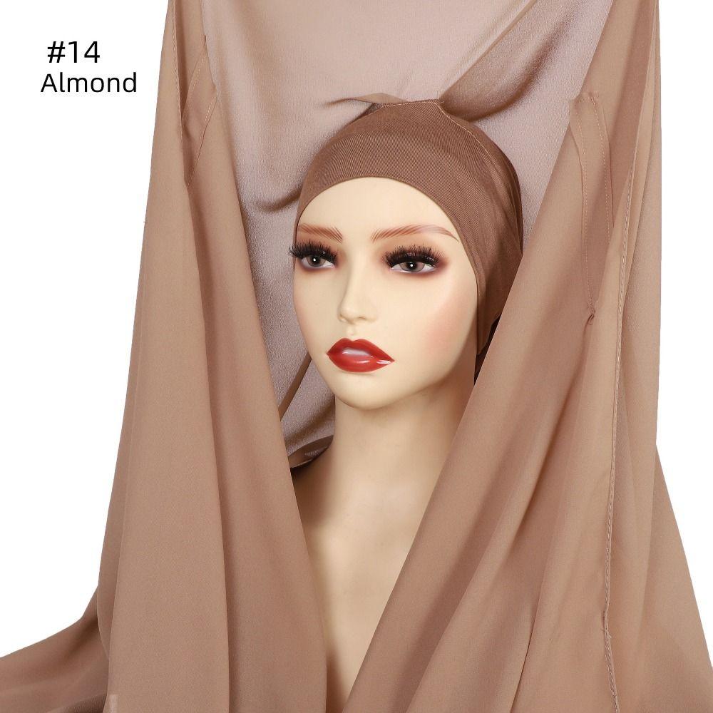Solid Color Muslim Long Headscarf Bulit-In Magnets Women Chiffon Shawl Islamic Head Wrap  Summer