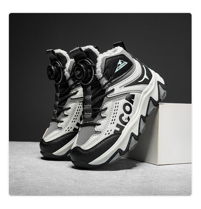 Pink Fleece-Lined High-Top Cotton Winter Boots with Rotary Laces for Older Children