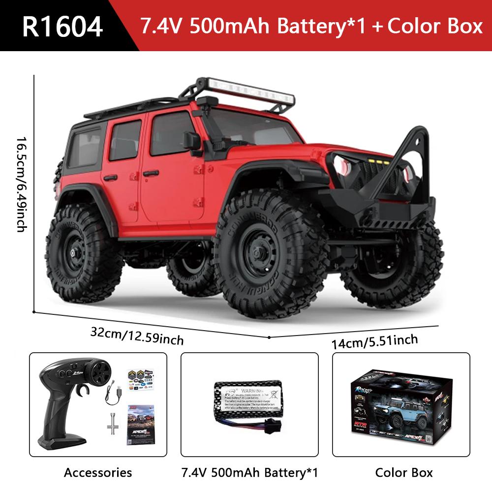 HB R1601 RC Car 1:16 2.4G 4WD Off-Road Remote Control Cars with LED Crawler Trucks Climbing Vehicle Model Toys for Kids Adult