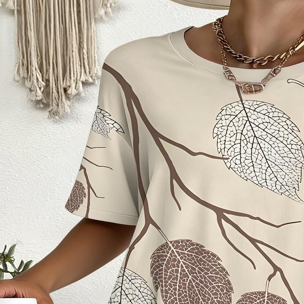 Women'S T-Shirt with Autumn Leaf Print, Featuring Pocket Design, Ideal for Daily Commuting