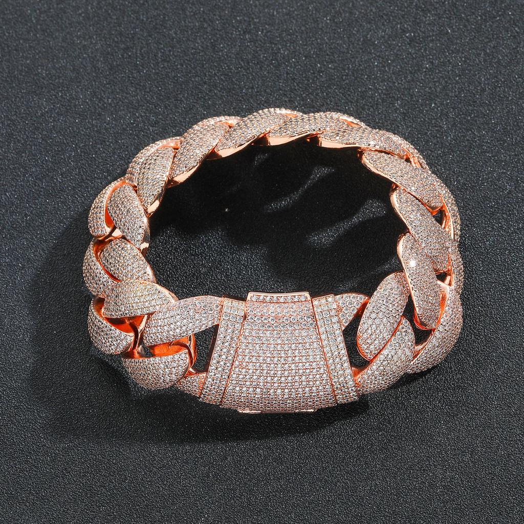 Hip Hop 22mm 18k Gold Plated Cuban Chain Link Geometric Fine Fashion Unisex Luxury Iced Zircon Big Bracelet Charms Gift