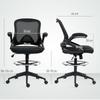 Drafting Chair with Flip-up Armrest, Mesh Office Stool with Foot Ring, 360 Degree Swivel Height Adjustable Chair for Standing Desk, Black
