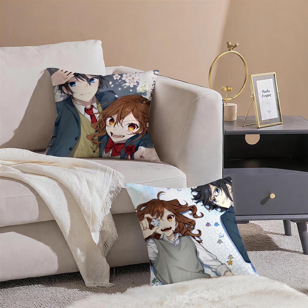 Sweet Romantic Japanese Anime HHorimiya Cushion Cover Pillowcase Short Plush Invisible Zipper Room Sofa Cushion Cover
