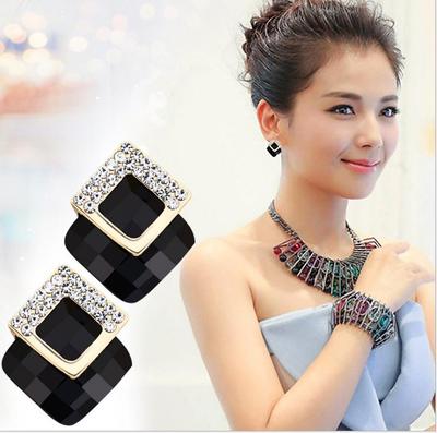 S925 Silver Needle Korean Fashion Square Crystal Earrings for Women