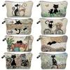 Cute Black Cat Print Cosmetic Bag Large Capacity with Zipper Makeup Organizer Polyester Portable Tarvel Storage Bag